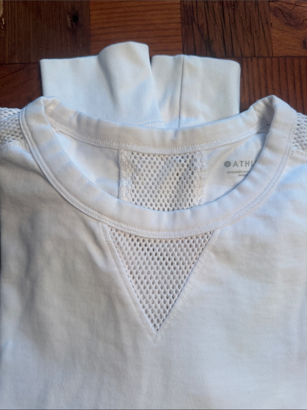 ATHLETA Mesh Panels 100% Cotton Lightweight White Sweatshirt Pullover Top